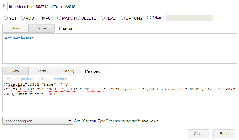 Advanced Rest Client - PUT Tracks Json Test