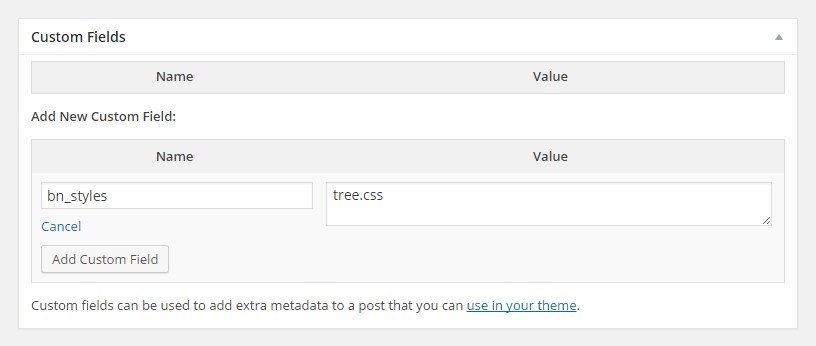 Add bn_styles custom field