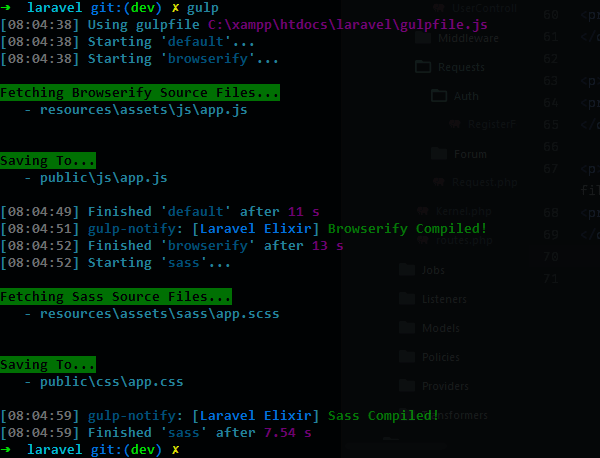 Default Gulp task output