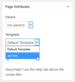 WordPress Page Attributes - Custom Template