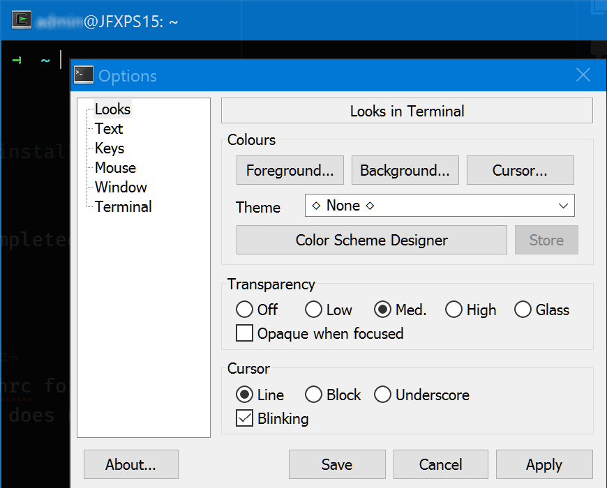 Cygwin - Options - Looks