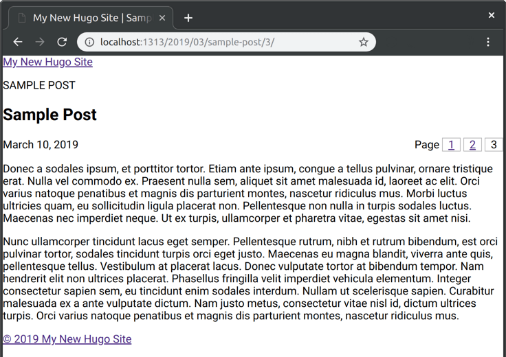 My New Hugo Site post: sample-post page three with post layout