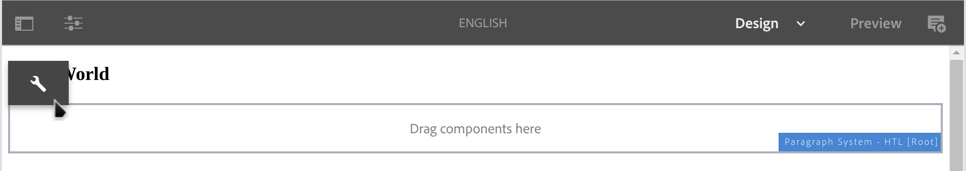 AEM Sites | Blank Slate > English > Design > select ParSys config icon