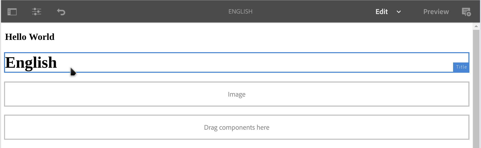 AEM Sites | Blank Slate > English > Edit > ParSys > Insert Title component