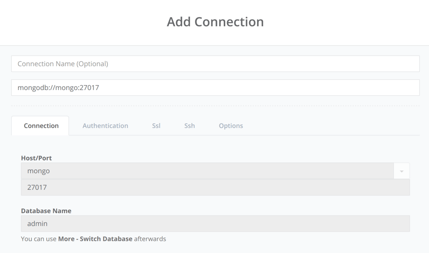 Nosqlclient Add Conection form