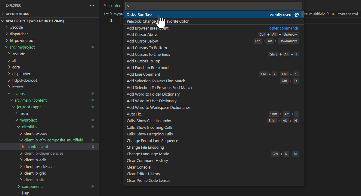 Visual Studio Code run custom task on cfm-composite-multifield/.content.xml