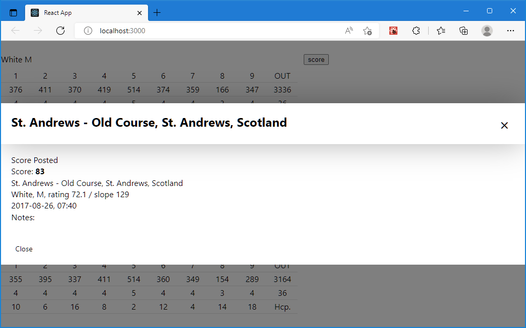 React golf scorecard entry confirmed