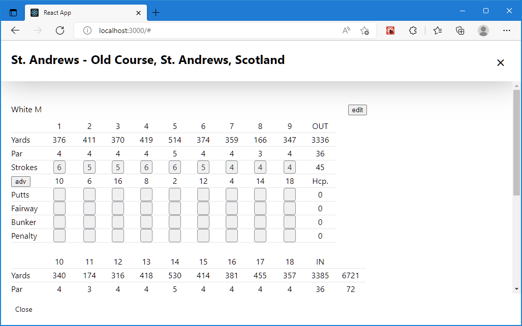 React golf scorecard edit posted score